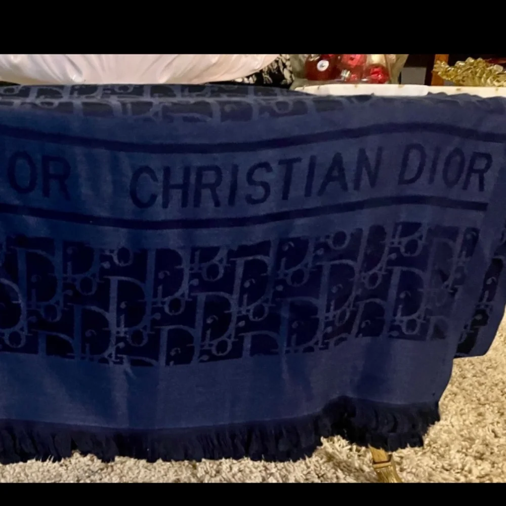 Christian Dior Jacquard Woven Oblique Monogram Scarf Navy Blue Tone-on-tone Wool
